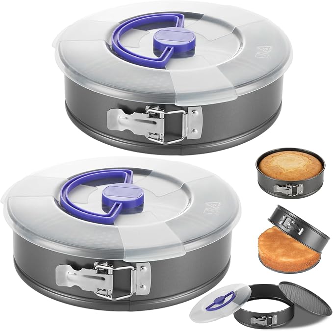 Acrux7 2 Pack 9 Inch Springform Cheesecake Pans with Removable Bottom, Latch and Lids, Round Nonstick Carbon Steel Cheese Cake Pan, Easy Release Spring Form Pan Bakeware for Baking, Oven Safe by WelcometoAcrux7
