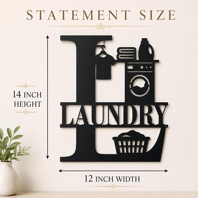 Laundry Room Metal Wall Decor, Farmhouse Laundry Sign, 14 Inch | 14-inch matte black metal laundry room sign with pre-drilled holes for farmhouse, modern, or rustic wall decor. - Image 9