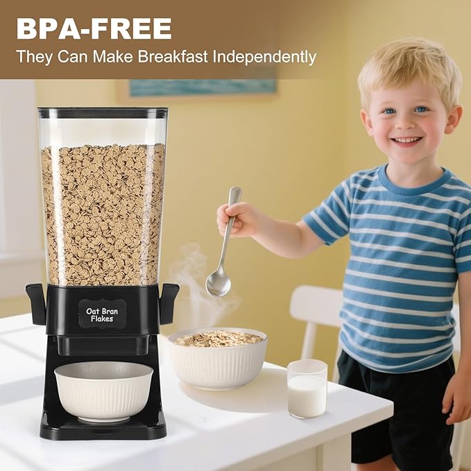 Cereal Dispenser Countertop with Cereal Bowls,16 Labels & Pen, Cereal Containers Storage, Candy Dispenser, Dry Food Dispenser For Pantry - Not Easy to Crush Food (Black, 2 Pack) - Image 4