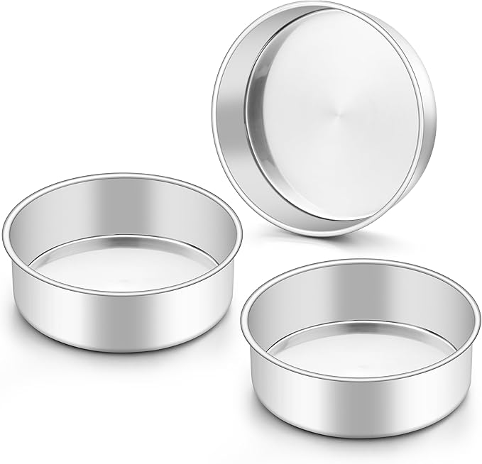 Onader 6 Inch Round Cake Pan Tin Set of 3, Stainless Steel Small Baking Pan for Wedding Birthday by Onader