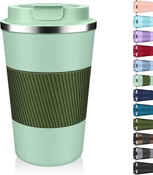 Insulated Coffee Tumbler 12 oz, Stainless Steel Coffee Mug with Lids, Travel Coffee Mug Leak Proof, Double Wall Vacuum Insulated Reusable Coffee Cup, Keep Drinks Hot and Cold (Light Green, 12 Ounces) by Unknown