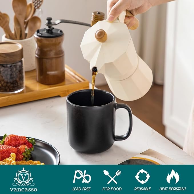 vancasso Stoneware Coffee Mugs Set, 16 oz Ceramic Coffee Cups for Americano Hot Tea Iced Coffee Cold Brew Cocoa Milk Mugs Set of 6, Dishwasher & Microwave Safe, Matte Black - Image 4
