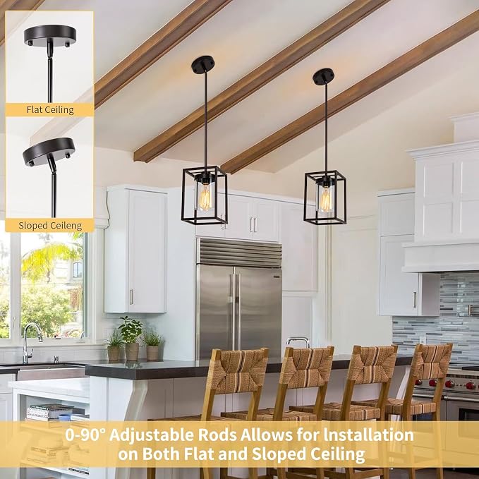 1-Light Oil Rubbed Bronze Pendant Light Fixture, with Clear Glass Shade | Farmhouse Iron Cage Metal, Lantern Pendant Light For Kitchen Island Entryway Dining Room Hallway - Image 8