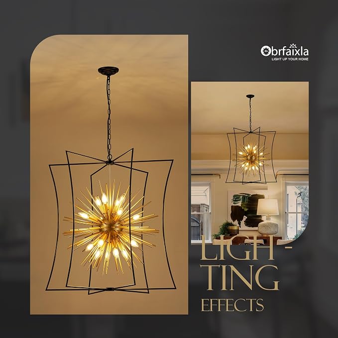 Modern 31.5" Black Gold Sputnik Chandelier for Dining Room Industrial Retro Geometric 16-Light Large Ceiling Pendant Light Fixture for Kitchen Bedroom Living Room Hallway Entryway Foyer - Image 4