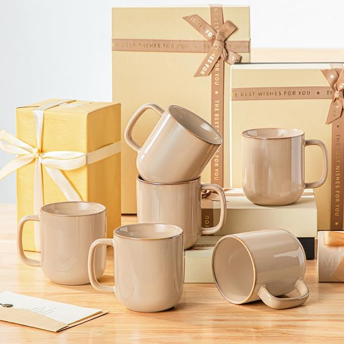 vancasso 16 oz Coffee Mugs Set of 6, Large Ceramic Mug with Handle, Unique Glaze Coffee Cups for Latte, Cappuccino & Hot Cocoa, Dishwasher & Microwave Safe, Brown, Series PLAYA - Image 7