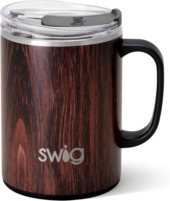Swig Life 24oz Travel Mug, Bourbon Barrel | Triple Insulated Stainless Steel - Handle & Lid Included - Keeps Coffee Hot or Cold - Cup Holder Friendly by SwigLife