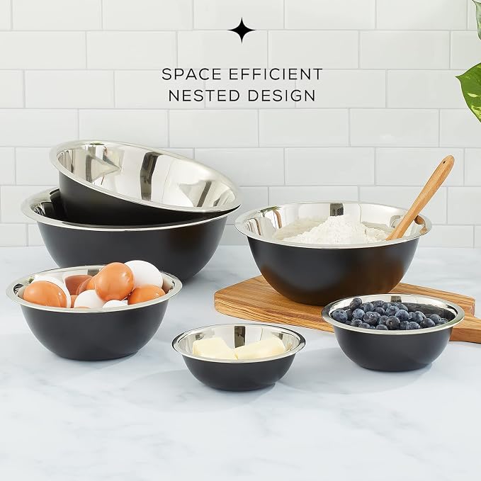 JoyJolt Stainless Steel Mixing Bowl Set - 6 Piece Nesting Bowls, 5qt to 0.5qt, Black, Perfect for Dough, Batter & Baking - Image 4