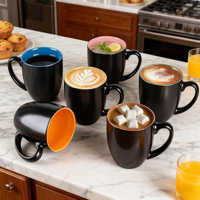 GBhome 16oz Coffee Mugs Set of 6,Ceramic Coffee Mugs for Man, Woman,Restaurant Modern Coffee Mugs Set with handle for Tea/Latte/Cappuccino/Milk/Cocoa. Dishwasher&Microwave Safe,Multi-Color,6 Pack - Image 8