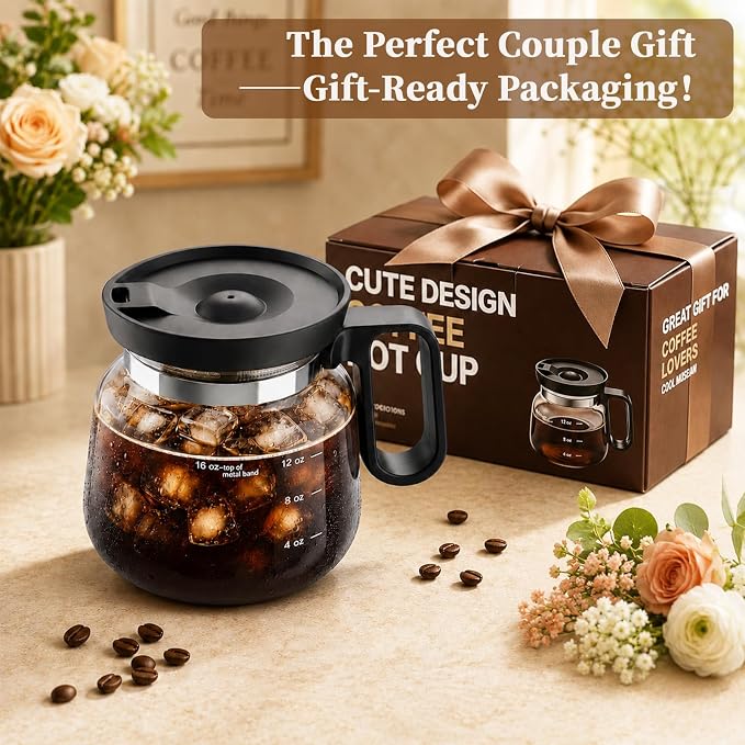 2 Pack Coffee Pot Mug, 16oz Tiny Brew Coffee Pot Coffee Mug, Thick Borosilicate Glass Mini Coffee Pot Mug with Lid for Iced Coffee, Cute Coffee Cup Gift for Coffee Lovers - Image 8