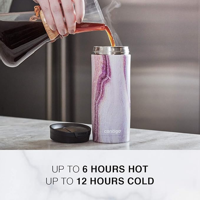 Contigo Huron 16oz Vacuum-Insulated Stainless Steel Travel Mug, Leak-Proof Lid, Keeps Drinks Hot or Cold for Hours, White Marble Finish, Fits Most Cup Holders & Brewers - Image 4