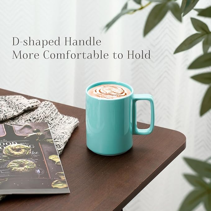 E-liu Large 15 Ounces Porcelain Coffee Mug Tea Mugs Set of 6 | Cups for Coffee, Tea, Cocoa, and Mulled Drinks , Dishwasher & Microwave Safe Gift Sets, Turquoise - Image 3