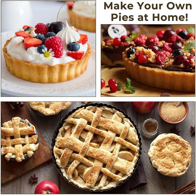 2 Packs Deep Pie Tins 11 in, Carbon Steel Fluted Round Tart Quiche Pie Pans with Removable Bottom, Non stick Tart Pans for Baking, Baking Dish Accessories for Pies, Cakes, Quiches, Pizza - Image 4