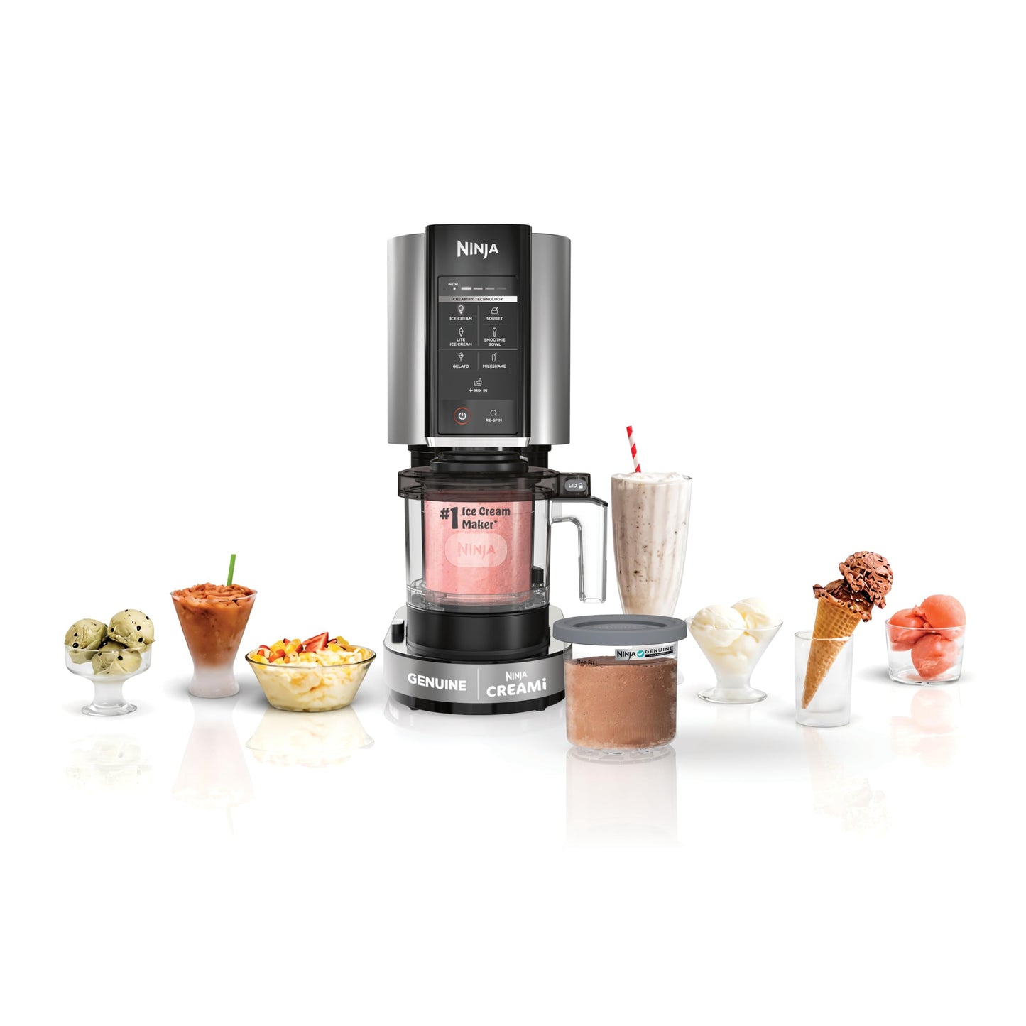 Compact Ice Cream Maker 7 Programs with 2 Pint Containers for Gelato Sorbet Milkshake Smoothie Bowls Silver