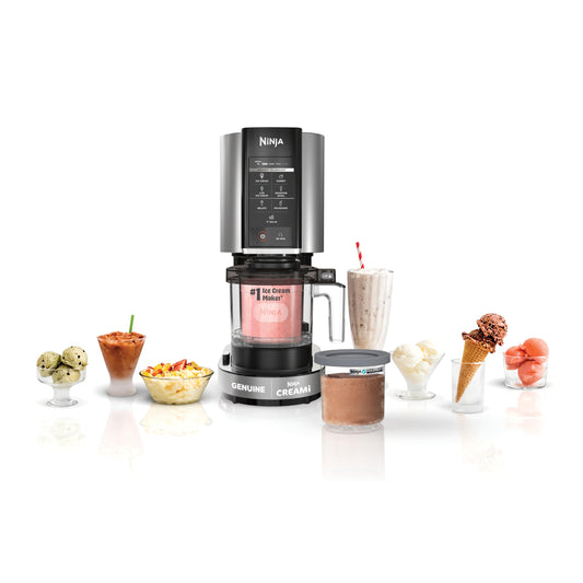 Compact Ice Cream Maker 7 Programs with 2 Pint Containers for Gelato Sorbet Milkshake Smoothie Bowls Silver