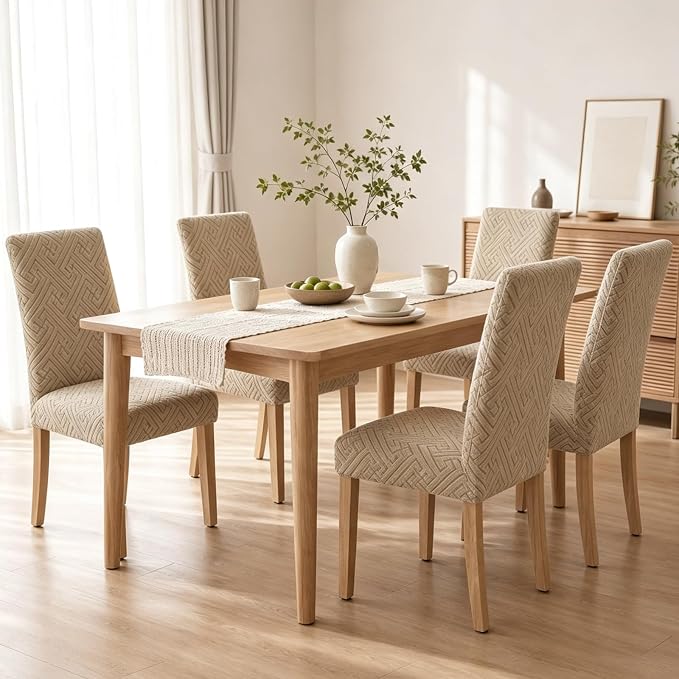 Promindfly Dining Chair Covers, 3D Jacquard Fabric Chair Covers for Dining Room, Anti-Scratch Chair Covers Set of 4, Stretch Washable Dining Chair Covers for Kitchen, Hotel - Image 8