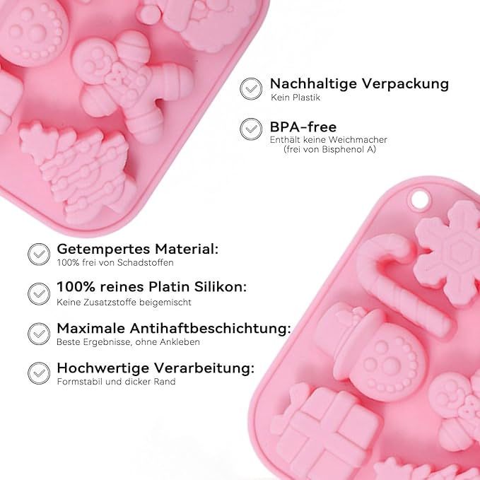 2 Piece Christmas Silicone Molds for Chocolate, Snowman Xmas Tree Hat Santa Claus and Snowflake Shape 3D Chocolate 28-Cavities Candy Moulds for Christmas Day, Holiday Theme Candy Pudding Jelly Making