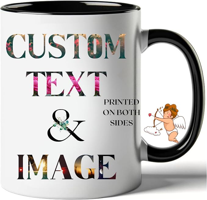 Custom Coffee Mug with Photo, Text, or Logo | Personalized Ceramic Mug 11oz | Customizable Gift for Men, Women | Unique Gift for Birthdays, Holidays, Christmas | White - Black by Limitlessoptionvividprint