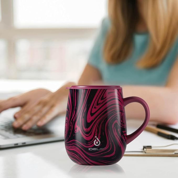Ideus 16 oz (470 ml) Insulated Coffee Mug with Handle and Lid, Double Wall Stainless Steel Vacuum Thermal Coffee Mug, Travel Coffee Cup Thermal Cup for Home and Office (Red Zebra) - Image 6