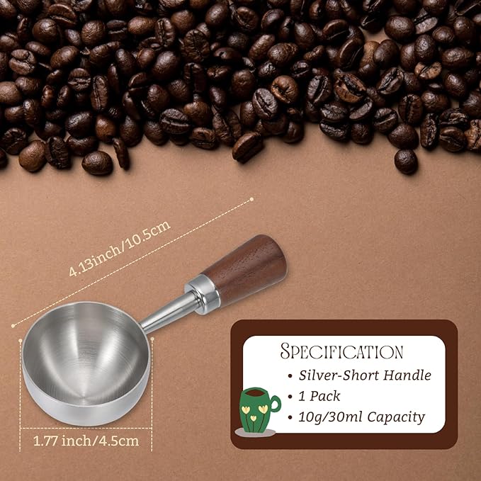 Vintage Coffee Scoop 10g/30ml Capacity Retro 304 Stainless Steel Coffee Measuring Spoon Walnut Wooden Handle Coffee Scoop Kitchen Utensil for Measuring Scooping Tea Coffee Spices (Short Handle)
