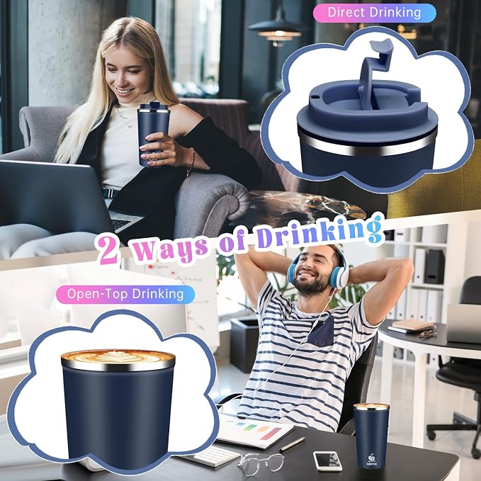 17oz Insulated Travel Coffee Mug with Flip Lid – Leakproof Stainless Steel Insulated Coffee Tumblers, Reusable Coffee Cup for Hot & Cold Drinks, Perfect for Camping & On-the-Go - Image 7