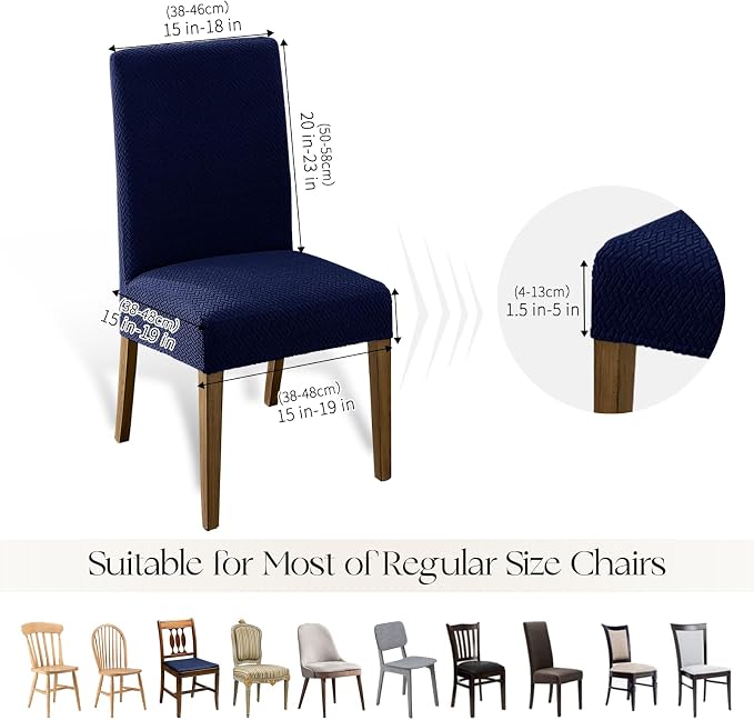 MOSAYT 100% Waterproof Dining Room Chair Covers Set of 6, Super Fit Stretch Jacquard Parson Chairs Slipcovers Removable Washable Chair Seat Protectors for Home, Kitchen, Banquet (Navy Blue - XL) - Image 6