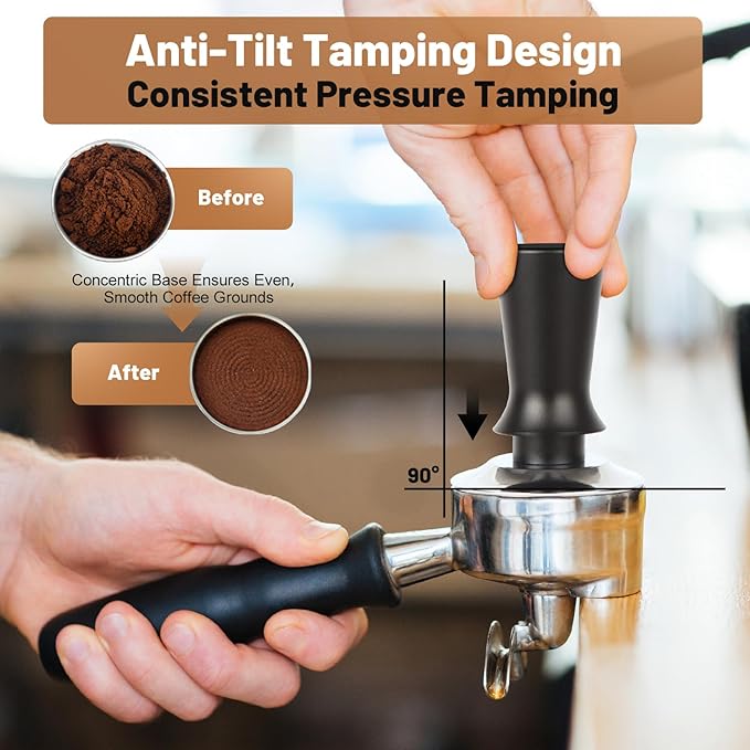 58mm Espresso Tamper Kit - Spring-loaded Coffee Tamper, Adjustable Depth Espresso Distributor Leveler, Magnetic Dosing Funnel Aluminum Metal, Reusable Puck Screen, Fit for 58mm Portafilters