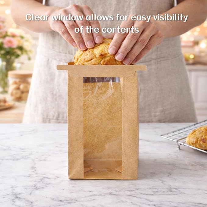 WIKDAY Paper Cookie Bags with Window 100PCS Small Treat Bread Bakery Bags | Tin Tie Tab Lock, with Thank You Seal Stickers, 3.5x2.3x7.5in, for Baked Food Packaging Storage Gift Giving Cottage Business - Image 6