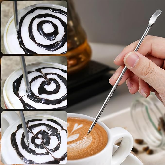 4 Pieces Latte Art Pen Cinnamon Pen for Coffee,Dual-Ended Latte Art Pen,Stainless Steel Silver,for Coffee Bar Barista Make Creative Coffee Designs Decors