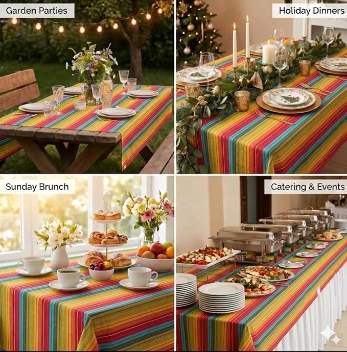 Urban Villa Tablecloth Cotton Tabletop 60x84 (6-8 Seats) Red Stripes - Image 5