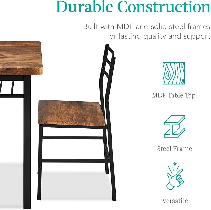 Best Choice Products 5-Piece Modern Dining Set W/Steel Frame, Space Saving Rectangular Kitchen Table W/ 4 Matching Chairs & Storage Rack for Apartments, Kitchens & Dining Rooms - Medium Brown/Black - Image 7
