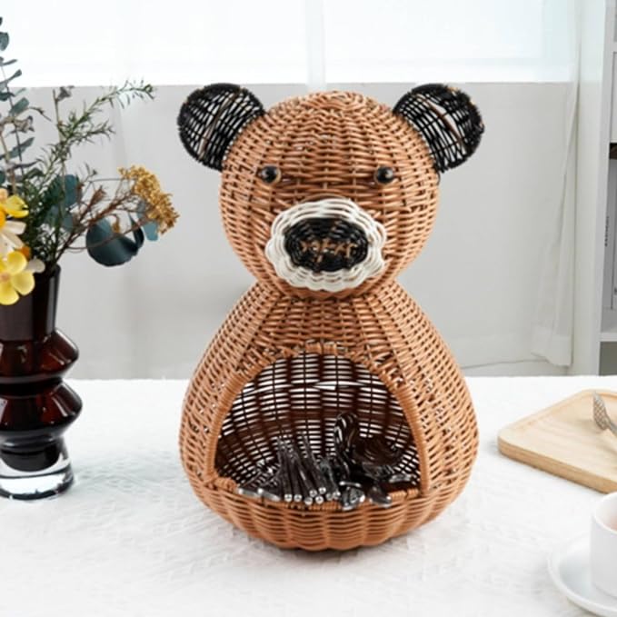 Bear Storage Basket Animal Basket Woven Organizer Decorative Bin PP Material With Open Front For Home Tidying Suitable for coffee tables shelves - Image 2