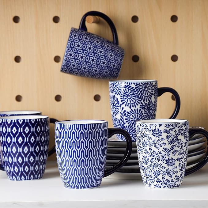 Selamica 16 oz Ceramic Coffee Mugs Set of 6, Ceramic Tea Cup with Handle, Dishwasher oven microwave safe, Vintage Blue - Image 4