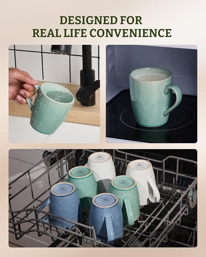 famiware Aurora Coffee Mugs, 14oz Mug Set of 4, Stoneware Mug, Cups for Kitchen, Cappuccino, Latte, Reactive Glaze, Microwave Safe, Scractch-resistant, Mint Green - Image 5