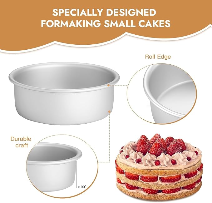 7 Inch Round Cake Pan, 7x3 inch 2 Set Anodized Aluminum Round Baking Pan, Small Cake Pan Non-Toxic & Heavy Duty, Deep Side, Easy Clean & Dishwasher Safe - Image 3