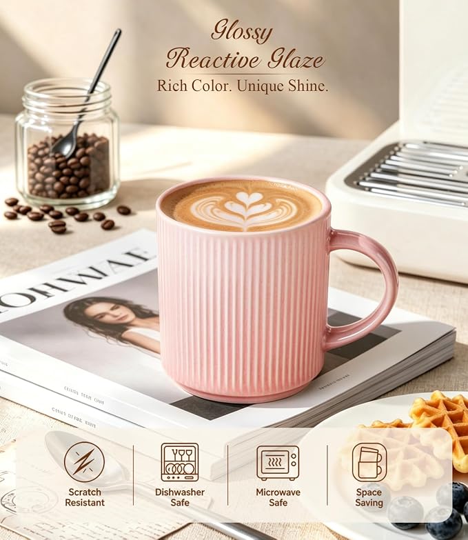 GBhome Coffee Mugs Set of 6，16 oz Coffee Cups with Handle | Cups for Latte, Tea, Cocoa & Milk, Ideal for Daily Use & Gifts, Microwave & Dishwasher Safe, Blush Pink - Image 4