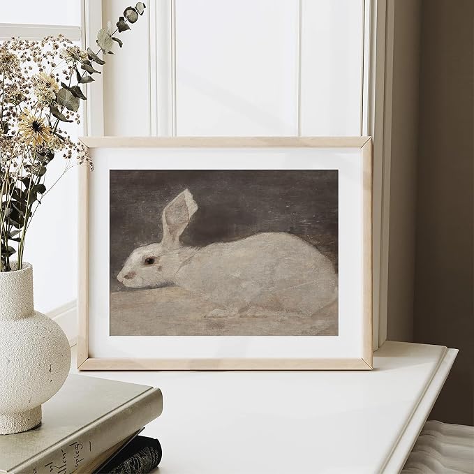 XOCUUI Vintage Rabbit Wall Art - Spring Easter Bunny Poster Decor - Modern Farmhouse Easter Egg Decoration for Bedroom Living Room - Rabbit Lover Gift - Rustic French Country Decor 8x10 - Unframed - Image 3