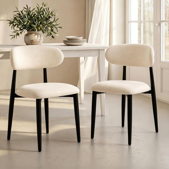 UVV Dining Chairs Set of 2, Metal Kitchen Chairs with Modern Fabric Upholstered for Dining Room, Beige by UVVLivetheQualityLife