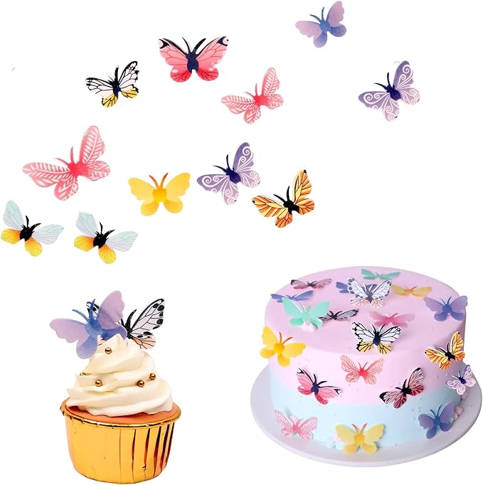 YOcity 72Pcs Edible Butterflies Cake Toppers Edible Butterfly Cupcake Toppers Wafer Paper Butterflies Edible Butterfly Cake Decorations for Wedding Birthday Party Cupcakes Decorating(Mix Color) by YOcity