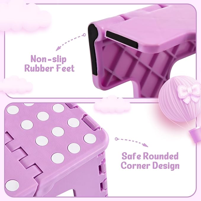 ACSTEP 9 Inch Foldable Step Stool for Kids, 300 lb, Light Purple | Lightweight Plastic Small Foldable Step Stool with Handle, Non-Slip, for Kitchen, Bathroom, Bedroom and Closet - Image 6