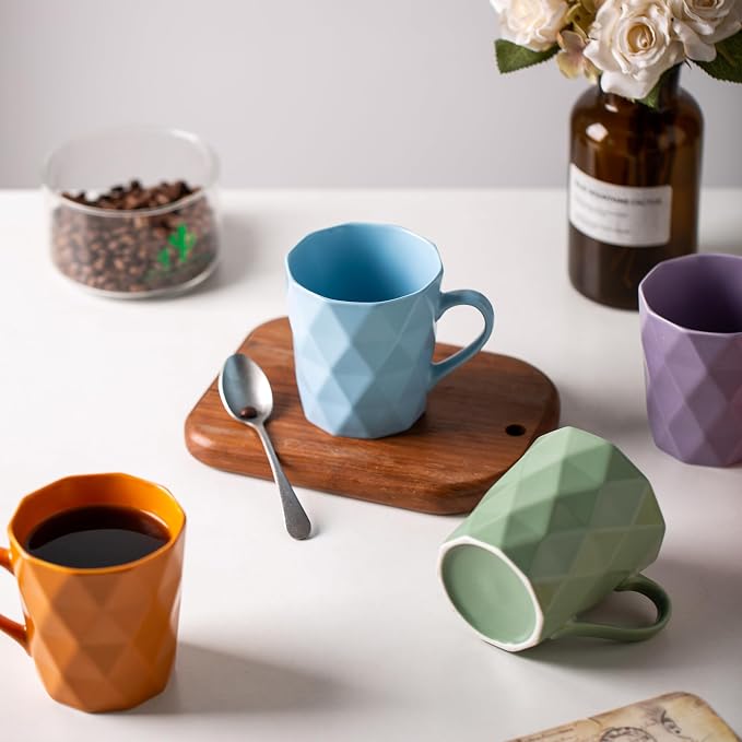 11 Ounce Porcelain Mugs, Set of 6, Tea and Cocoa Mug Set, Blue, Matte - Image 4