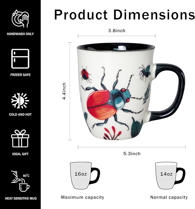 16 oz Beetle Mug - Color Changing Ceramic Coffee Cup for Insect Lovers - Novelty Bug Themed Gift for Men and Women - Image 2