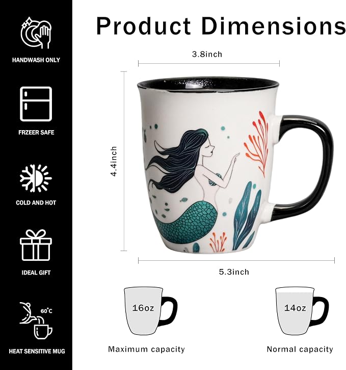 Mermaid Color Changing Coffee Mug 16oz | Ceramic Heat Sensitive Cup for Home & Office, Funny Christmas Birthday Gifts for Mermaid Lovers Men Women - Image 3