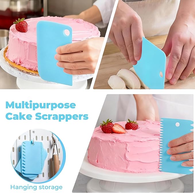 Piping Bags and Tips, Reusable Cake Decorating Supplies with 2 Piping Bags & 24 Icing Tips & 2 Couplers & 3 Scrapers & 2 Silicone Rings Cake Baking Tools for Cookie Icing Cupcakes