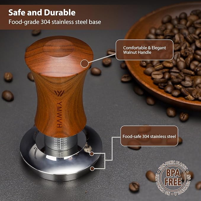 V5 Espresso Tamper, 58.3MM 2 Spring-loaded Calibrated Tamper with Stainless Steel Ripple Base, Walnut Wooden-Handle Tamper Compatible with Gaggia series Espresso Machine Portafilter and 58mm E61 Group