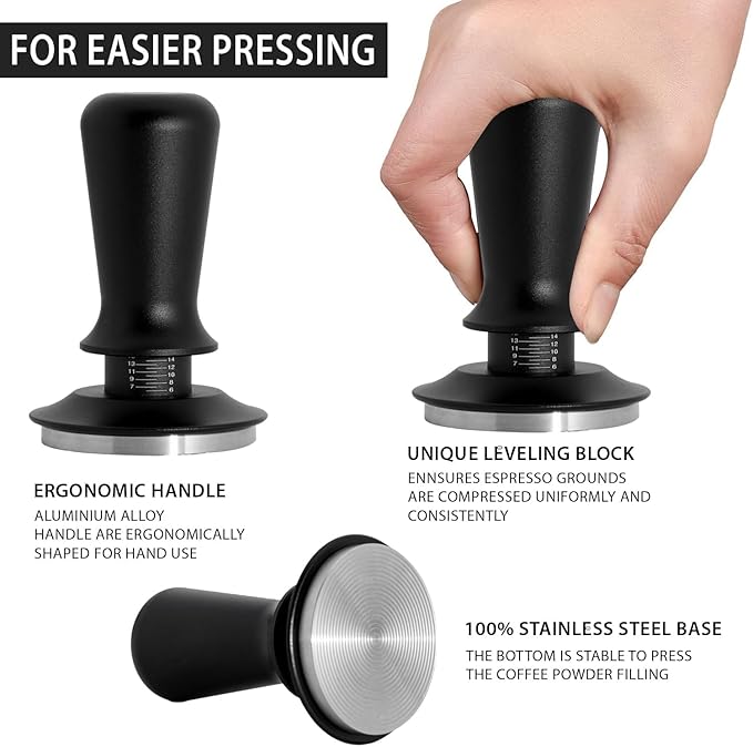 51mm Espresso Tamper, Professional Barista Coffee Tamper, Heavy-Duty Stainless-Steel Flat Base, Ergonomic Handle, Compatible with 51mm Portafilter, Coffee Accessory for Espresso lovers (51 mm)