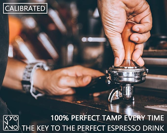 KYONANO Espresso Tamper 58mm - 58mm Coffee Tamper with Chacate Preto Wooden Handle & Stainless Steel Base - Espresso Hand Tamper - Espresso Press Tool - Suitable for Homemade Coffee, Espresso Machine