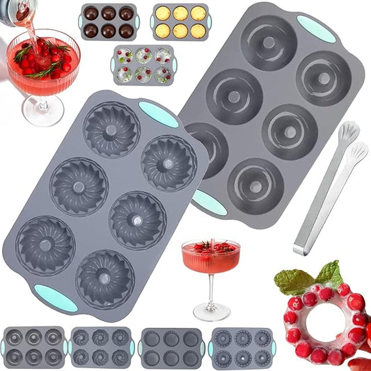Wreath Ice Mold, Christmas Ice Cube Molds, Silicone Wreath Ice Cubes Tray, 6 Hole Silicone DIY Mold Suitable, Flexible Silicones Easy Release, for Holiday Cocktails/Chocolate/Desserts (A+C)