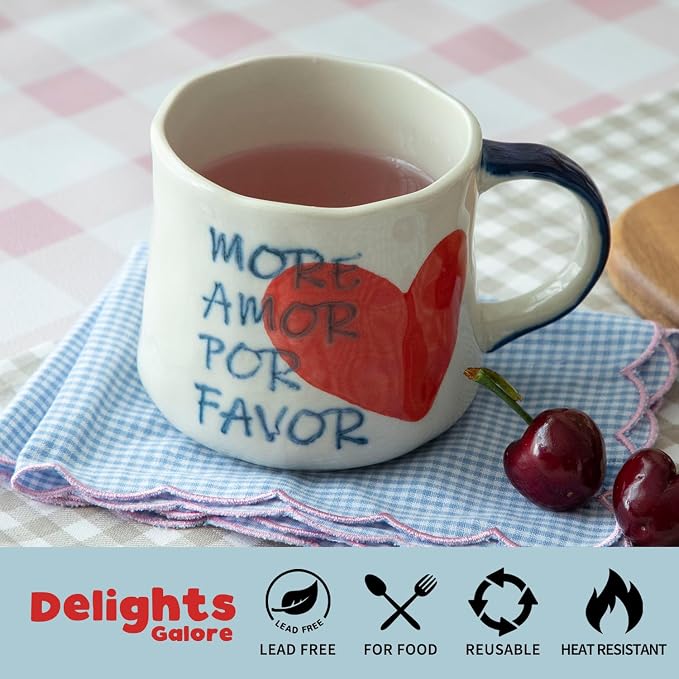 Unique Coffee Mug Gift Set of 4 - Cute 16oz Ceramic Cups with More Amor Por Favor Heart Art, Colorful Handle Tea Mugs, Ideal Birthday or Housewarming Gift for Women & Coffee Lovers - Image 2