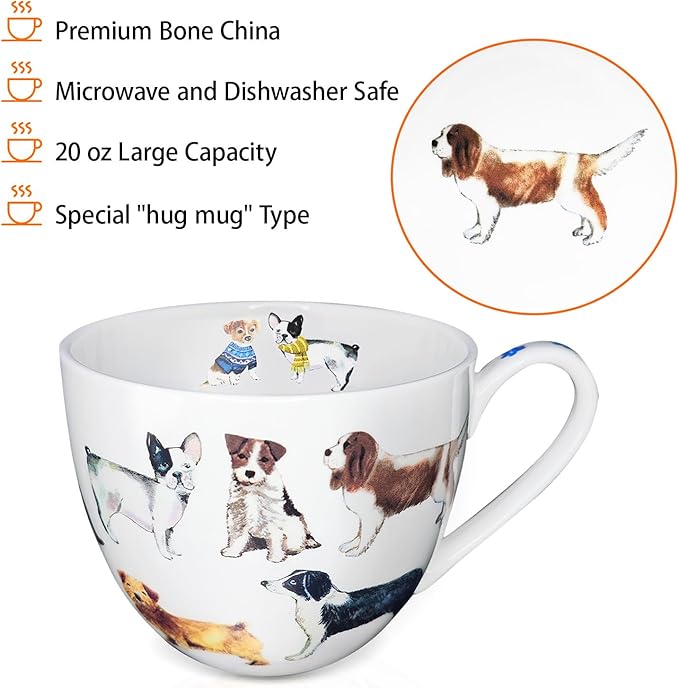 Cute Dog Mugs for Daily Coffee and Tea, Premium 20 oz Bone China Coffee Tea Hug Mug, Perfect Holiday, Birthday, and Christmas Gift for Dog Lovers, Designed in England by Harvest Green Studio - Image 4