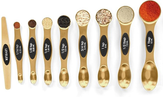Magnetic Measuring Spoons Set Stainless Steel with Leveler-9pcs Stackable Measuring Cups for Baking-Measuring Cups and Spoon Set Kitchen Gadgets Apartment Essentials Fits in Spice Jars by BIDFUL